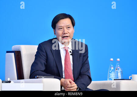 Shanghai, China. 5th Nov, 2018. Lei Jun, founder, chairman and CEO of Xiaomi Inc., speaks at the Parallel Session on Trade and Investment of the Hongqiao International Economic and Trade Forum in Shanghai, east China, Nov. 5, 2018. Credit: Li Xin/Xinhua/Alamy Live News Stock Photo