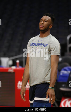 Los Angeles, CA, USA. 5th Nov, 2018. Minnesota Timberwolves guard Josh Okogie #20 before the Houston Rockets vs Los Angeles Clippers at Staples Center on November 5, 2018. (Photo by Jevone Moore) Credit: csm/Alamy Live News Stock Photo