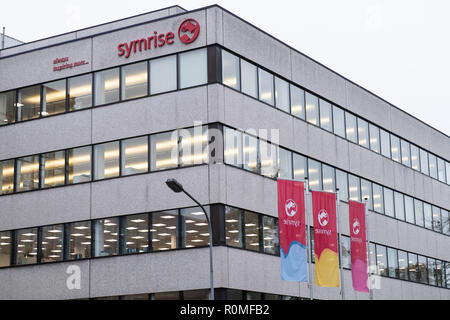 Holzminden, Germany. 23rd Oct, 2018. Exterior view of the Symrise AG administration building. Symrise is one of the world's leading suppliers of fragrances and flavors. Credit: Swen Pförtner/dpa/Alamy Live News Stock Photo