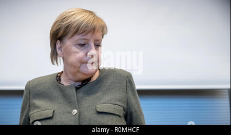Berlin, Germany. 06th Nov, 2018. Chancellor Angela Merkel (CDU) comes to the parliamentary group meeting in the Bundestag. Credit: Michael Kappeler/dpa/Alamy Live News Stock Photo