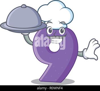 Chef with food number Nine balloon font shaped charcter Stock Vector