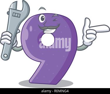 Mechanic paper cut number Nine letter mascot Stock Vector