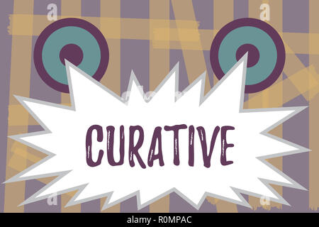 Writing note showing Curative. Business photo showcasing Something that ...