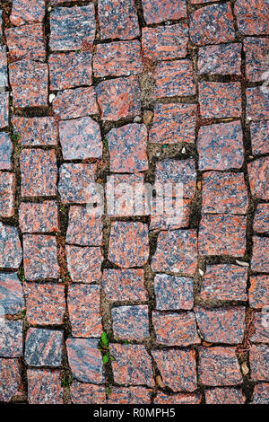 Stone road close up. Fragment of a walkway in the park. Stock Photo