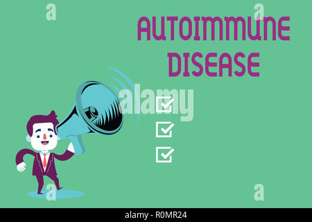 Conceptual hand writing showing Autoimmune Disease. Concept meaning body  tissues are attacked by its own immune system Professor wear white coat red  t Stock Photo - Alamy