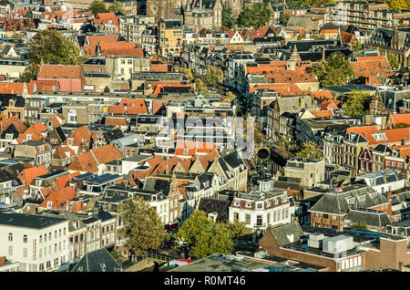 Leeuwarden, The Netherlands, November 3, 2018: aerial view of the city center, interected by various canals Stock Photo