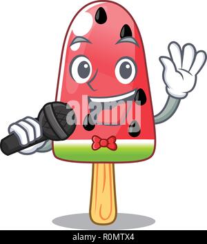 Singing red watermelon ice cream cartoon shaped Stock Vector