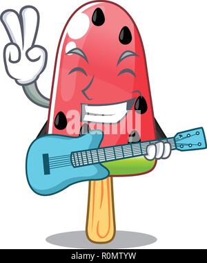 With guitar red watermelon ice cream cartoon shaped Stock Vector