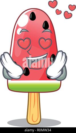 In love red watermelon ice cream cartoon shaped Stock Vector