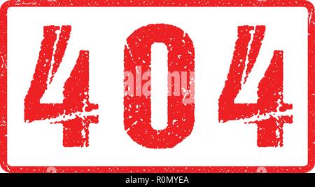 404 Red Seal Rough Letters Isolated on White. Red Ink Grunge Rubber Stamp Imitation Effect. Stock Vector