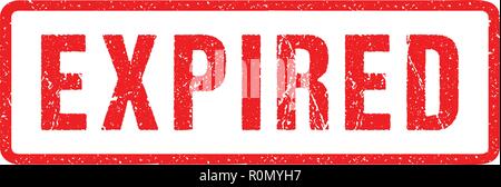 Expired Red Seal Rough Letters Isolated on White. Red Ink Grunge Rubber Stamp Imitation Effect. Stock Vector