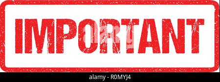 Important Red Seal Rough Letters Isolated on White. Red Ink Grunge Rubber Stamp Imitation Effect. Stock Vector