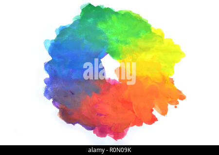 Abstract background watercolor illustration with the image of the standard color spectrum, closed in an uneven round shape . Stock Photo