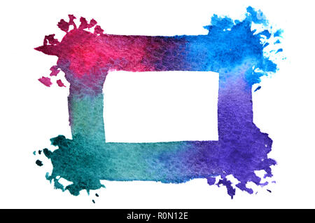 Background image of abstract watercolor spots forming a random shape of different colors with a square space for text . Stock Photo