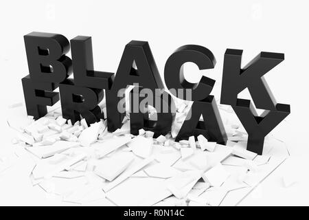 3D illustration Black Friday, sale message for shop. Business shopping store banner for Black Friday. 3d text in black and white color, Modern design Stock Photo