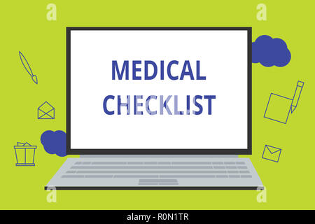 Conceptual hand writing showing Medical Checklist. Business photo showcasing Guide to follow to improve patient care or treatment. Stock Photo