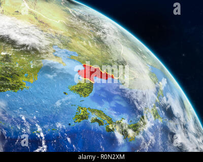 North Korea on realistic model of planet Earth with country borders and ...
