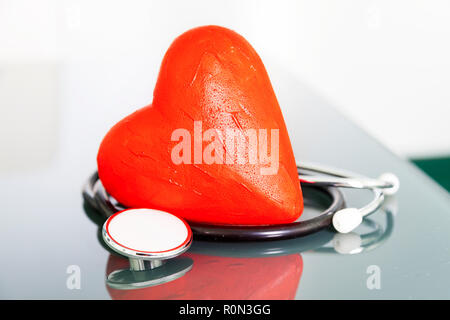 stethoscope with red heart close up Stock Photo