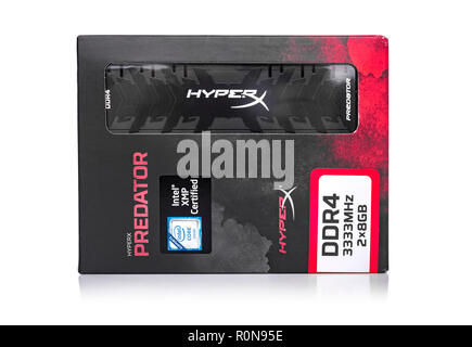 Kingston DDR4-3333 HyperX Predator Black ram on white background. Stock Photo