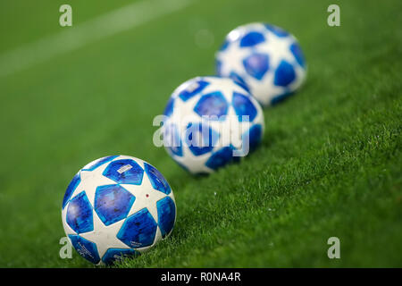 Thessaloniki, Greece - August 29, 2018: Official UEFA Champions League match ball on the grass during UEFA Champions League game PAOK vs FC Benfica  a Stock Photo