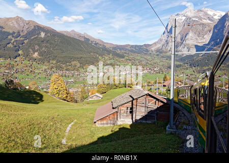 Views of Wetterhorn massif from train heading for Grindelwald, Jungfrau Region, Switzerland Stock Photo
