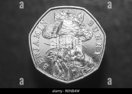 A Beatrix Potter Benjamin Rabbit 50p coin from the Royal Mint Stock Photo