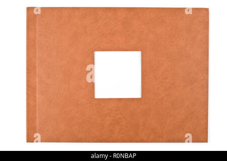 Vintage brown leather photo scrapbook albums on a grey wood background  Stock Photo - Alamy