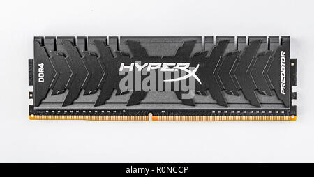 Kingston DDR4 HyperX Predator Black ram on white background. Stock Photo