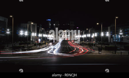 Long exposure shot of Barcelona at night. Stock Photo