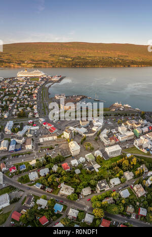 Aerial - Akureyri, Northern Iceland Stock Photo