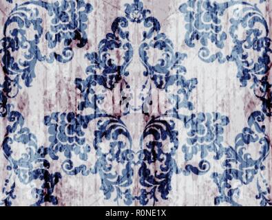 Vintage baroque pattern Vector. Luxury ornament background decoration. Old ruined effects. blue color Stock Vector