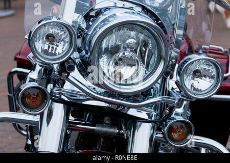 Close up of a beautiful motorbike at biker night on Poole Quay, Dorset, England, UK Stock Photo