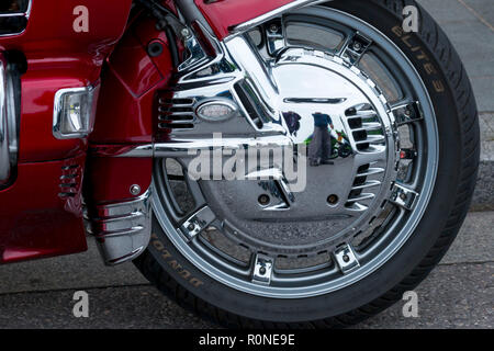 Close up of a beautiful motorbike at biker night on Poole Quay, Dorset, England, UK Stock Photo