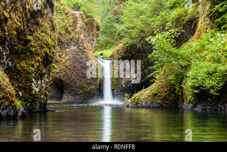 Punch Bowl Falls along the Eagle Creek Trail in Oregon, USA with lush greenery Stock Photo