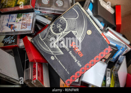 Audio Cassette, Music, Retro Style, Cut Out, Old, Noise, Sound Recording Equipment, 1970-1979, Audio Equipment, Analog, Arts Culture and Entertainment Stock Photo