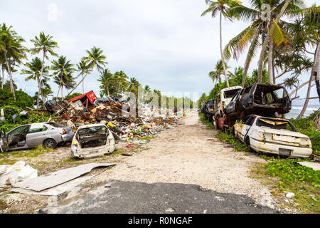 Garbage dump, landfill at Funafuti atoll, Tuvalu, Polynesia, Oceania, South Pacific Ocean. Ecological and garbage management problems of island nation Stock Photo