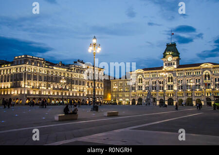 Town Hall of Trieste, the eclectic work of Giuseppe Bruni (1872–1875). The building stands in the main town square of Trieste - Piazza Unità d'Italia Stock Photo