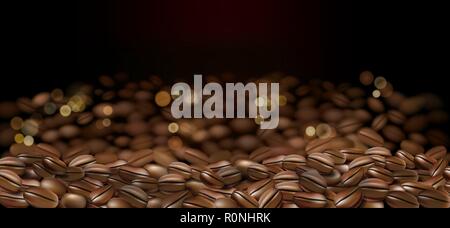 Black Arabica coffee beans ads. 3d abstract illustration of coffee background for your design with bokeh. Vector Stock Vector