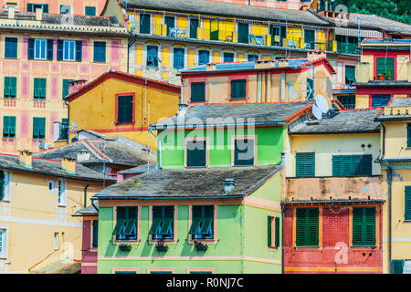 Architecture of Camogli on the Italian Riviera in the Metropolitan City of Genoa, Liguria, Italy Stock Photo