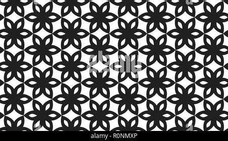 Black and white abstract geometric flower vector seamless pattern Stock Vector
