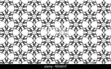 Black and white abstract geometric star flowers vector seamless pattern Stock Vector