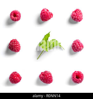 Raspberry pattern isolated on white Stock Photo