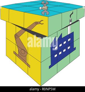 Vector of cube Rubik 4X4 square industrial concept isolated on white background Stock Vector
