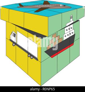 Vector of cube Rubik 4X4 square logistic transportation concept isolated on white background Stock Vector