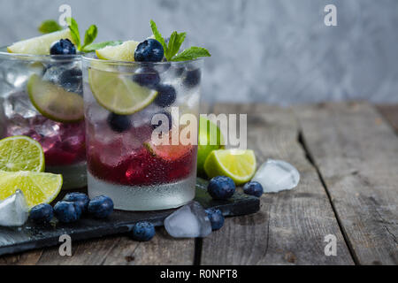 Blueberry mojito on rustic wood background Stock Photo