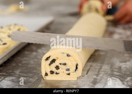 Making of pain aux raisins Stock Photo