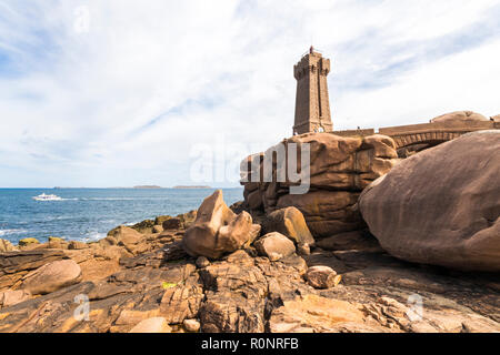 Ploumanac'h, France. The Phare de Mean Ruz, a lighthouse composed of pink granite near Perros-Guirec, Brittany Stock Photo