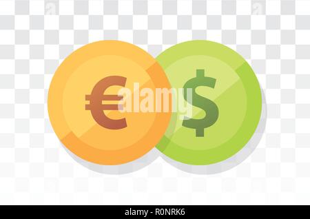 Euro vs American Dollar - Currency pair on transparency and white background Stock Vector
