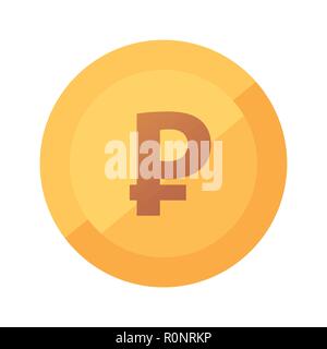 Ruble Coin vector icon isolated on white - Golden emblem of russian national currency. Stock Vector