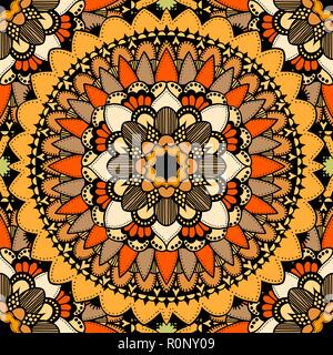 Seamless vector colorful pattern. East ornament with gold contour and colorful details on the turquoise background. Tracery of mandalas for textile. Stock Vector